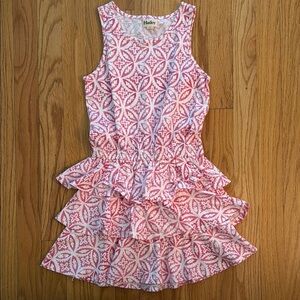 Hatley sz 8 Pink and White Patterned Kids Dress ruffled layers like new cond